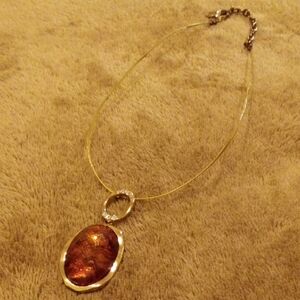 Gold and Brown Oval Pendant Necklace